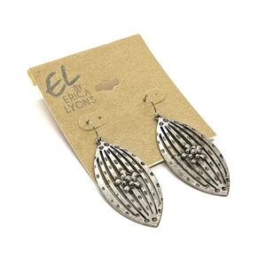 Erica Lyons Oxidized Silver Tone Leaf Statement Earrings, Filigree Boho Dangle